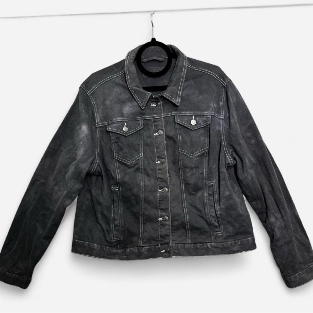 Y2K Goth Grunge Acid Wash Black Cotton Blend Streetwear Trucker Jacket XXL